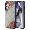 Guess bőr 4G virágmintás fém klasszikus logó MagSafe Samsung Galaxy S25 készülékhez tok rózsaszín