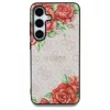 Guess bőr 4G virágmintás fém klasszikus logó MagSafe Samsung Galaxy S25 készülékhez tok rózsaszín