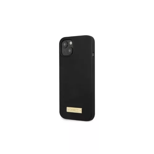 Guess GUHMP13MSPLK iPhone 13/14/15 6.1" készülékhez kemény tok Silicone Logo Plate MagSafe fekete
