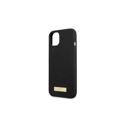 Guess GUHMP13MSPLK iPhone 13/14/15 6.1" készülékhez kemény tok Silicone Logo Plate MagSafe fekete