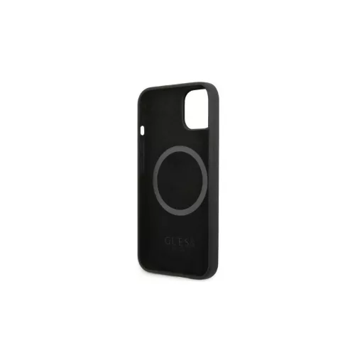 Guess GUHMP13MSPLK iPhone 13/14/15 6.1" készülékhez kemény tok Silicone Logo Plate MagSafe fekete