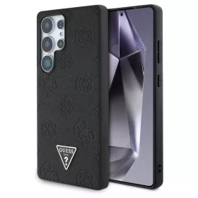   Guess Grained Hot Stamp Peony Pattern Triangle Logo MagSafe tok Samsung Galaxy S25 Ultra készülékhez fekete