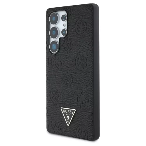 Guess Grained Hot Stamp Peony Pattern Triangle Logo MagSafe tok Samsung Galaxy S25 Ultra készülékhez fekete