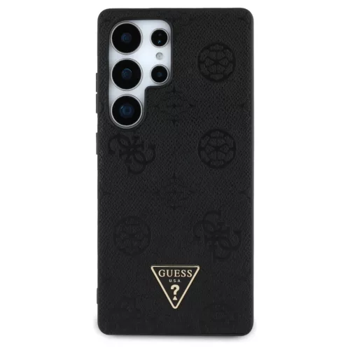 Guess Grained Hot Stamp Peony Pattern Triangle Logo MagSafe tok Samsung Galaxy S25 Ultra készülékhez fekete