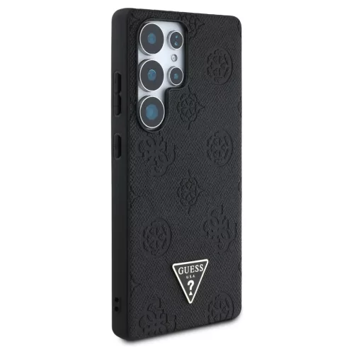 Guess Grained Hot Stamp Peony Pattern Triangle Logo MagSafe tok Samsung Galaxy S25 Ultra készülékhez fekete