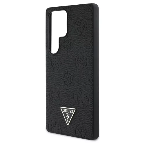 Guess Grained Hot Stamp Peony Pattern Triangle Logo MagSafe tok Samsung Galaxy S25 Ultra készülékhez fekete