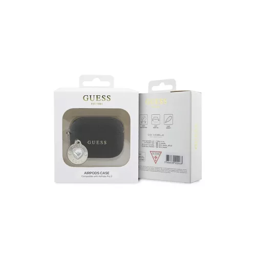 Guess GUAP2PGEHCDK AirPods Pro 2 (2022/2023) készülékhez tok Fixed Glitter Heart Diamond Charm fekete