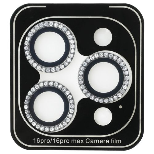 Készlet 2-in-1 Guess BP Rhinestone kijelző- és kamera lencse üvegfólia iPhone 16 Pro Max készülékhez ezüst