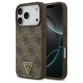   Guess Leather 4G Triangle Strass MagSafe tok iPhone 17 Pro készülékhez barna