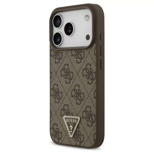 Guess Leather 4G Triangle Strass MagSafe tok iPhone 17 Pro készülékhez barna