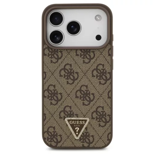 Guess Leather 4G Triangle Strass MagSafe tok iPhone 17 Pro készülékhez barna