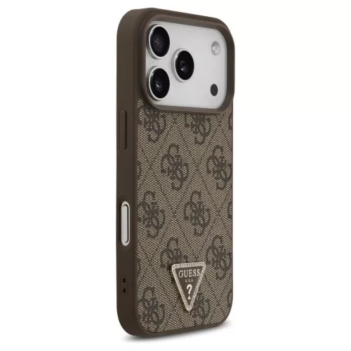 Guess Leather 4G Triangle Strass MagSafe tok iPhone 17 Pro készülékhez barna