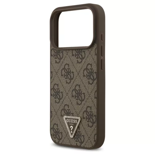 Guess Leather 4G Triangle Strass MagSafe tok iPhone 17 Pro készülékhez barna