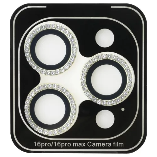 2 az 1-ben készlet Guess BP Rhinestone kijelző- és kameralencsi üveg iPhone 16 Pro Max készülékhez arany