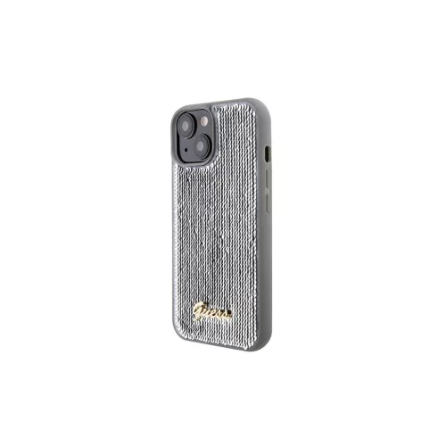 Guess GUHCP15SPSFDGSS iPhone 15 / 14 / 13 készülékhez 6,1 hüvelykes kemény tok Sequin Script Metal ezüst