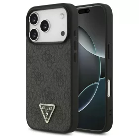   Guess Leather 4G Triangle Strass MagSafe tok iPhone 17 Pro készülékhez fekete