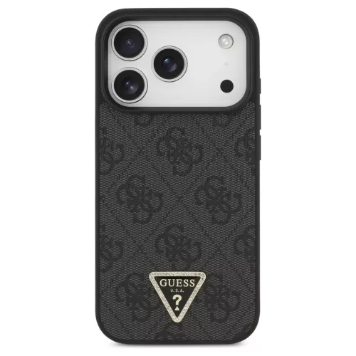 Guess Leather 4G Triangle Strass MagSafe tok iPhone 17 Pro készülékhez fekete