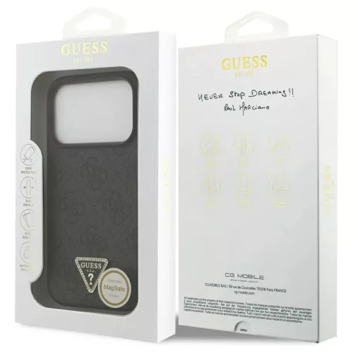 Guess Leather 4G Triangle Strass MagSafe tok iPhone 17 Pro készülékhez fekete