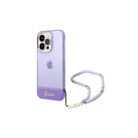   Guess GUHCP14XHGCOHU iPhone 14 Pro Max 6,7" készülékhez kemény tok Translucent Pearl Strap lila