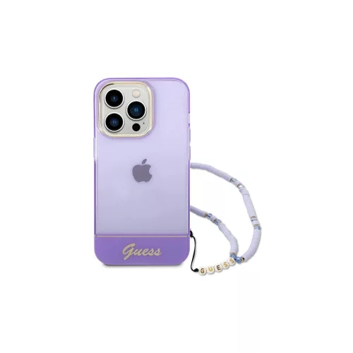 Guess GUHCP14XHGCOHU iPhone 14 Pro Max 6,7" készülékhez kemény tok Translucent Pearl Strap lila