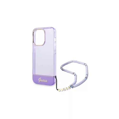 Guess GUHCP14XHGCOHU iPhone 14 Pro Max 6,7" készülékhez kemény tok Translucent Pearl Strap lila