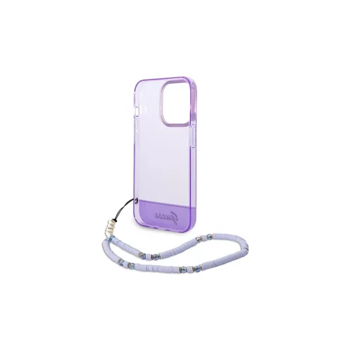 Guess GUHCP14XHGCOHU iPhone 14 Pro Max 6,7" készülékhez kemény tok Translucent Pearl Strap lila