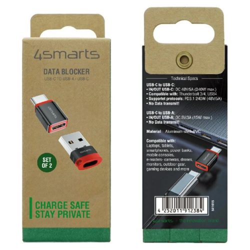 Adapter 4smarts Data Blocker USB-C to USB-A/USB-C 2 db fekete
