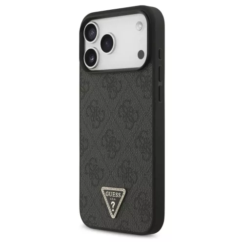 Guess Leather 4G Triangle Strass MagSafe tok iPhone 17 Pro Max készülékhez fekete