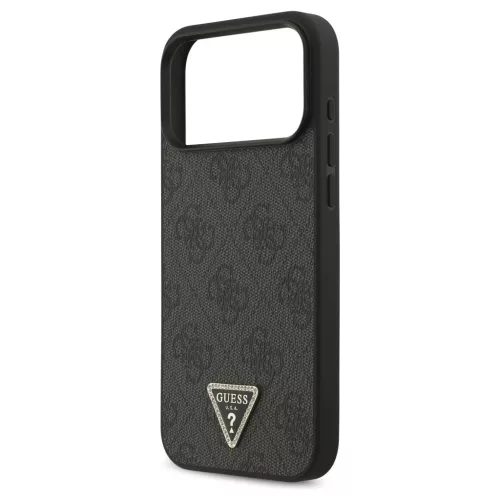 Guess Leather 4G Triangle Strass MagSafe tok iPhone 17 Pro Max készülékhez fekete