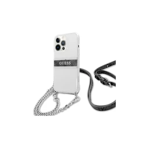 Guess GUHCP13LKC4GBSI iPhone 13 Pro / 13 6,1" készülékhez átlátszó 4G keménytok szürke pánttal és ezüst lánccal