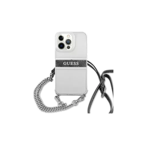 Guess GUHCP13LKC4GBSI iPhone 13 Pro / 13 6,1" készülékhez átlátszó 4G keménytok szürke pánttal és ezüst lánccal
