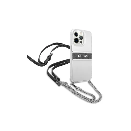 Guess GUHCP13LKC4GBSI iPhone 13 Pro / 13 6,1" készülékhez átlátszó 4G keménytok szürke pánttal és ezüst lánccal