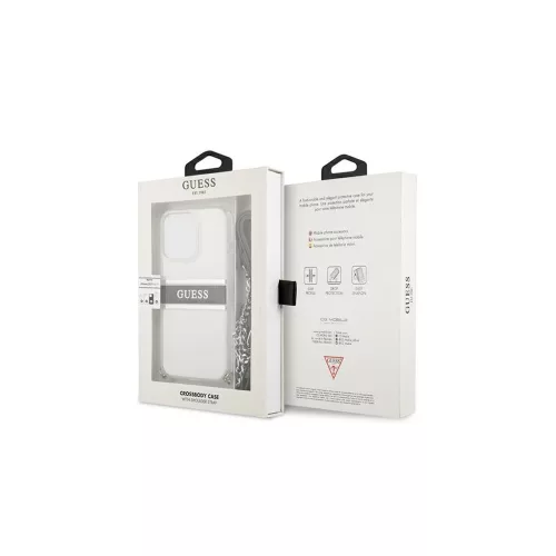 Guess GUHCP13LKC4GBSI iPhone 13 Pro / 13 6,1" készülékhez átlátszó 4G keménytok szürke pánttal és ezüst lánccal