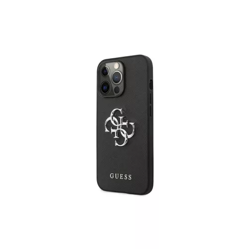 Guess GUHCP13LSA4GSBK iPhone 13 Pro/ 13 6,1" készülékhez kemény tok Saffiano 4G Metal Logo fekete