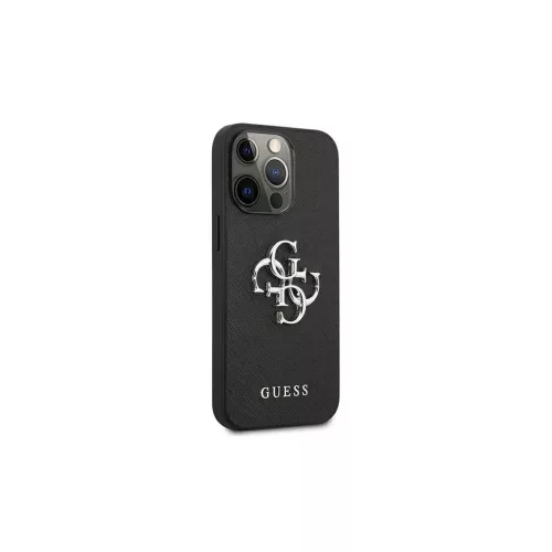 Guess GUHCP13LSA4GSBK iPhone 13 Pro/ 13 6,1" készülékhez kemény tok Saffiano 4G Metal Logo fekete