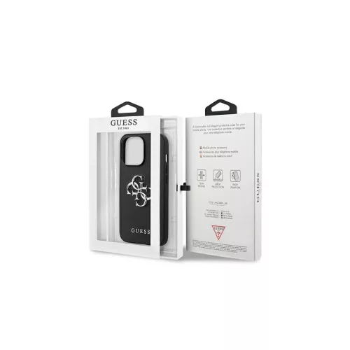 Guess GUHCP13LSA4GSBK iPhone 13 Pro/ 13 6,1" készülékhez kemény tok Saffiano 4G Metal Logo fekete