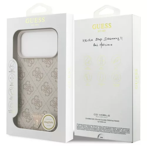 Guess Leather 4G Triangle Strass MagSafe tok iPhone 17 Pro Max készülékhez rózsaszín