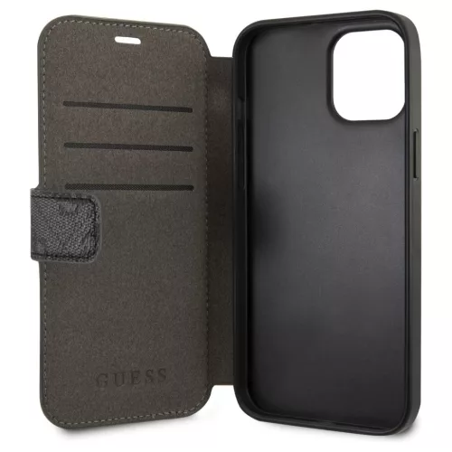 Guess GUFLBKSP12L4GG iPhone 12 Pro Max 6,7" készülékhez füzet tok 4G Charms Collection aszürke