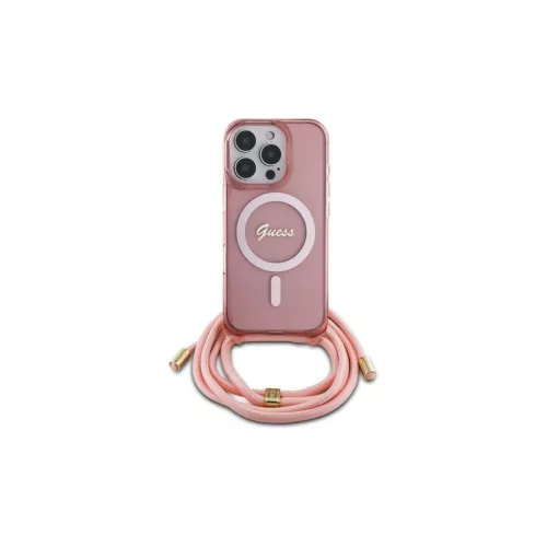 Guess GUHMP16LHCTSGNSP iPhone 16 Pro készülékhez 6.3" kemény tok Crossbody Cord Script MagSafe rózsaszín