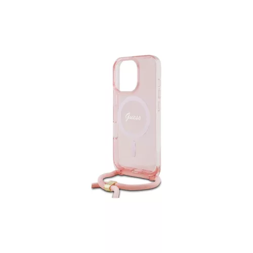 Guess GUHMP16LHCTSGNSP iPhone 16 Pro készülékhez 6.3" kemény tok Crossbody Cord Script MagSafe rózsaszín
