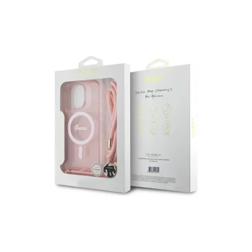 Guess GUHMP16LHCTSGNSP iPhone 16 Pro készülékhez 6.3" kemény tok Crossbody Cord Script MagSafe rózsaszín
