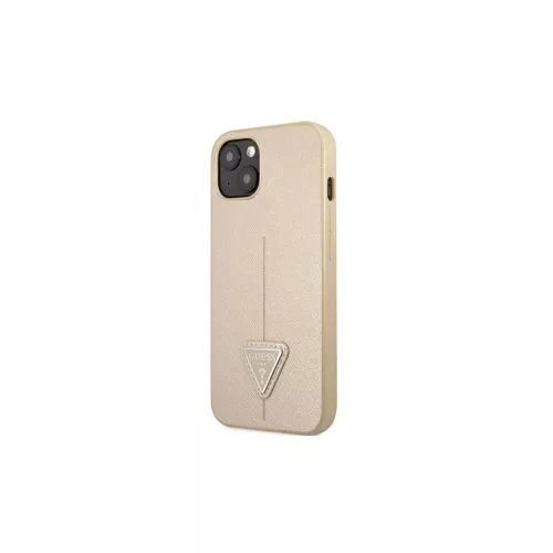 Guess GUHCP13SPSATLE iPhone 13 mini készülékhez kemény tok SaffianoTriangle Logo bézs