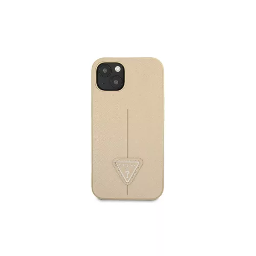 Guess GUHCP13SPSATLE iPhone 13 mini készülékhez kemény tok SaffianoTriangle Logo bézs
