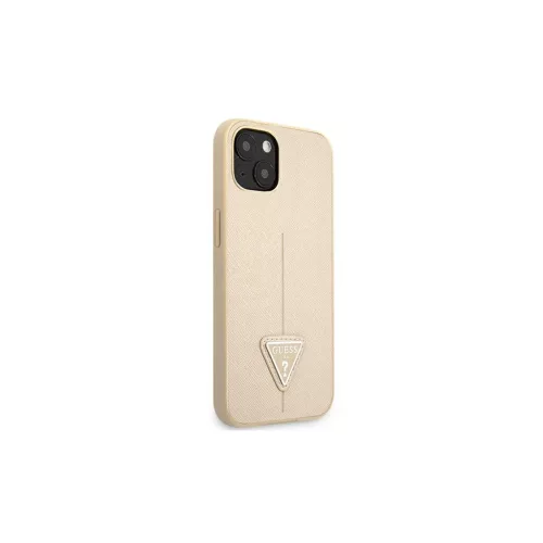 Guess GUHCP13SPSATLE iPhone 13 mini készülékhez kemény tok SaffianoTriangle Logo bézs