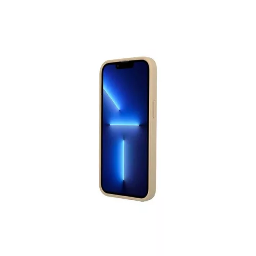 Guess GUHCP13SPSATLE iPhone 13 mini készülékhez kemény tok SaffianoTriangle Logo bézs