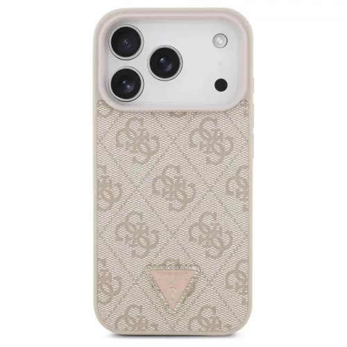 Guess Leather 4G Triangle Strass MagSafe tok iPhone 17 Pro készülékhez rózsaszín