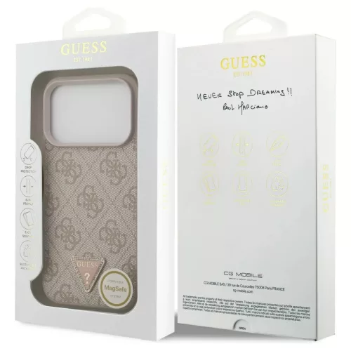 Guess Leather 4G Triangle Strass MagSafe tok iPhone 17 Pro készülékhez rózsaszín