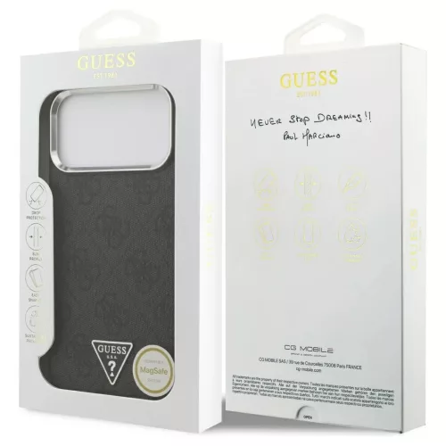 Tok Guess 4G Triangle Logo MagSafe iPhone 17 Pro Max készülékhez fekete ezüst