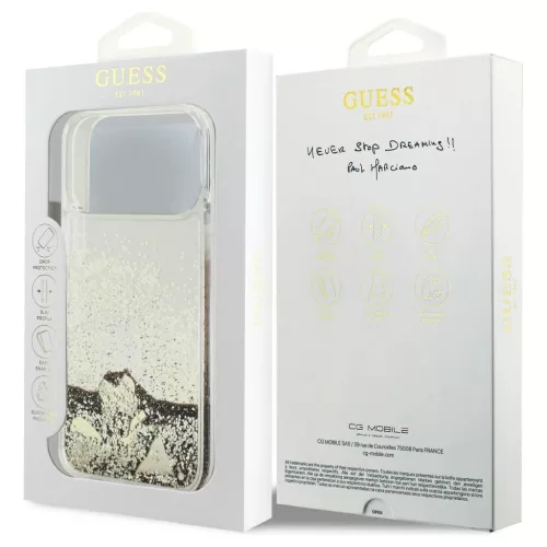 Guess Liq tok iPhone 17 Pro Max készülékhez – Glitter 4 Charms – arany