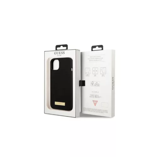Guess GUHMP13SSPLK iPhone 13 mini 5,4 hüvelykes készülékhez kemény tok Silicone Logo Plate MagSafe fekete